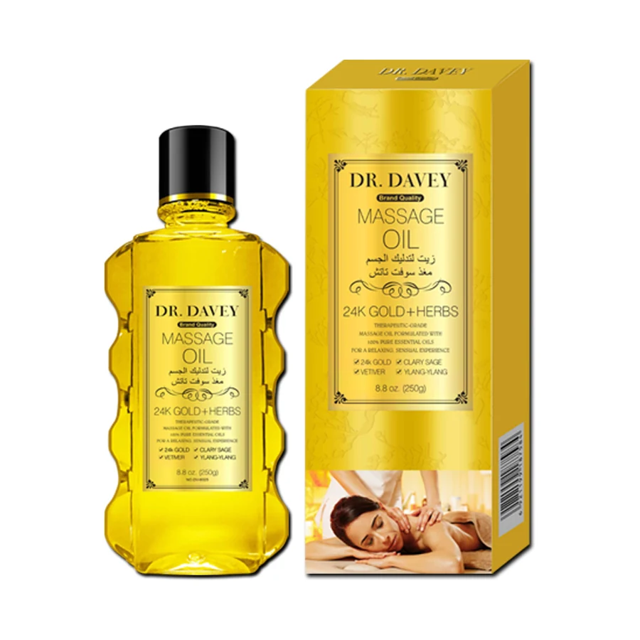 DR.DAVEY 24K Gold Massage Oil 250 g model DV-6025 product packaging for private label OEM/ODM
