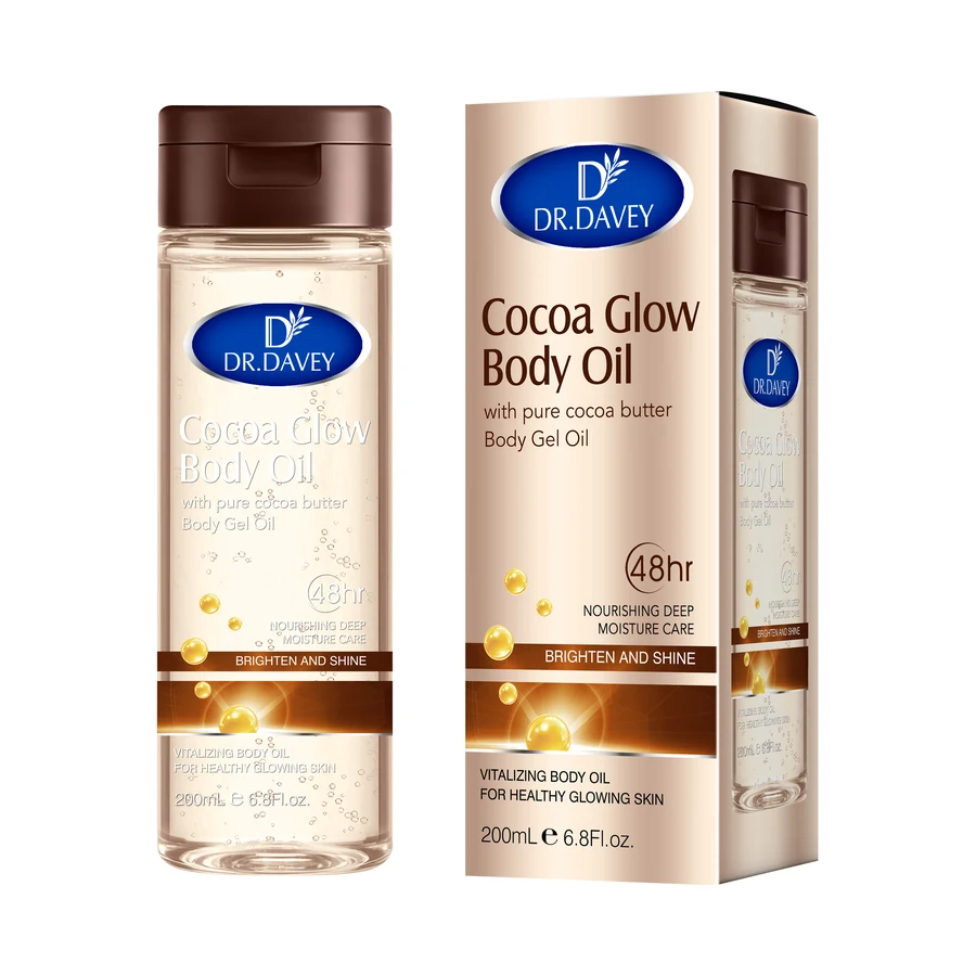 DR.DAVEY Cocoa Butter Body Oil 200 ml x 24 model DV-7047 product packaging for private label OEM/ODM