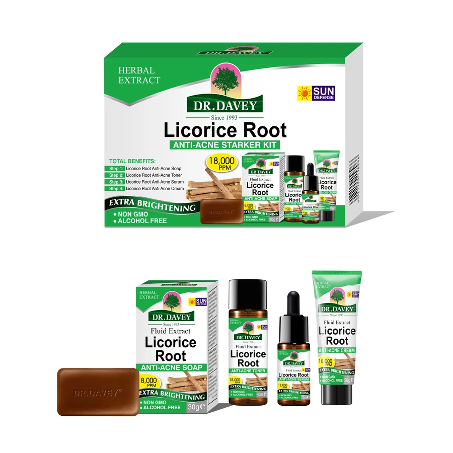DR.DAVEY Licorice Root Personal Care Set 30 g + 40 ml + 10 ml + 20 g model DV-6425 product packaging for private label OEM/ODM