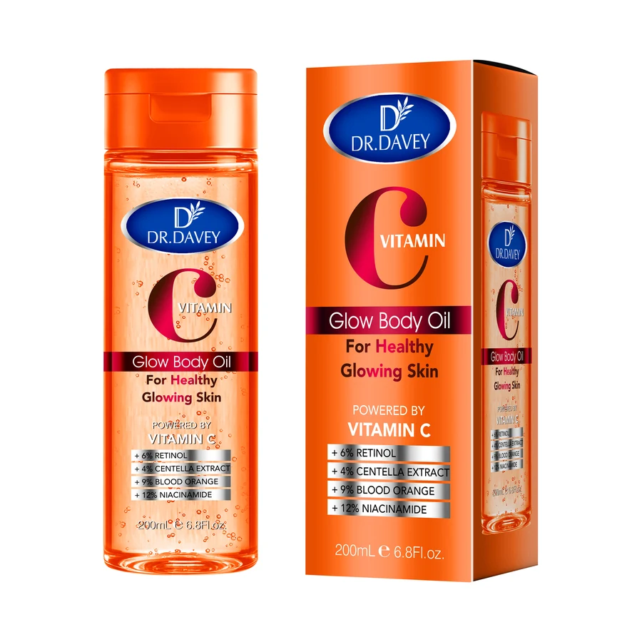 DR.DAVEY Vitamin C Body Oil 200 ml x 24 model DV-7044 product packaging for private label OEM/ODM