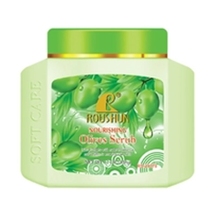 ROUSHUN Olives Scrub model RS-29378 white background product image for OEM/ODM private label body scrub manufacturing