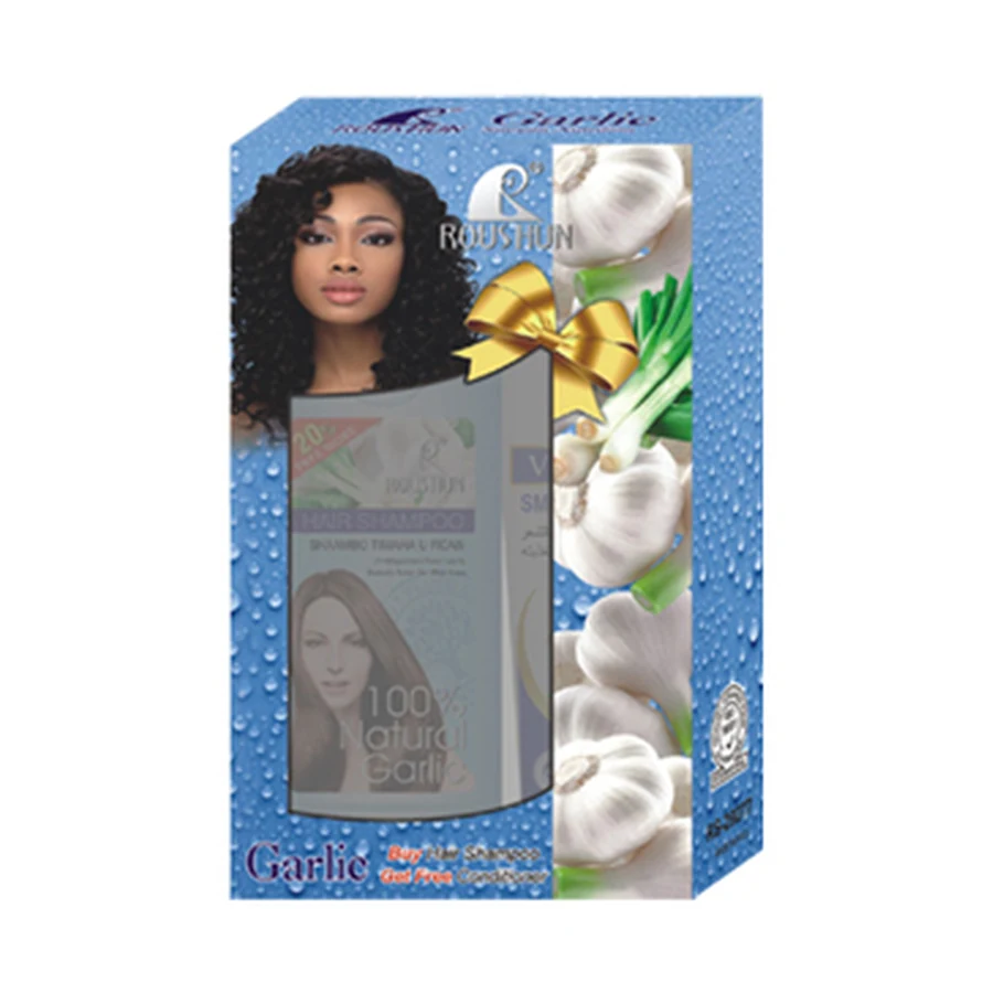 ROUSHUN Garlic Shampoo and Conditioner Set 400 ml + 300 ml model RS-29277 product packaging for private label OEM/ODM