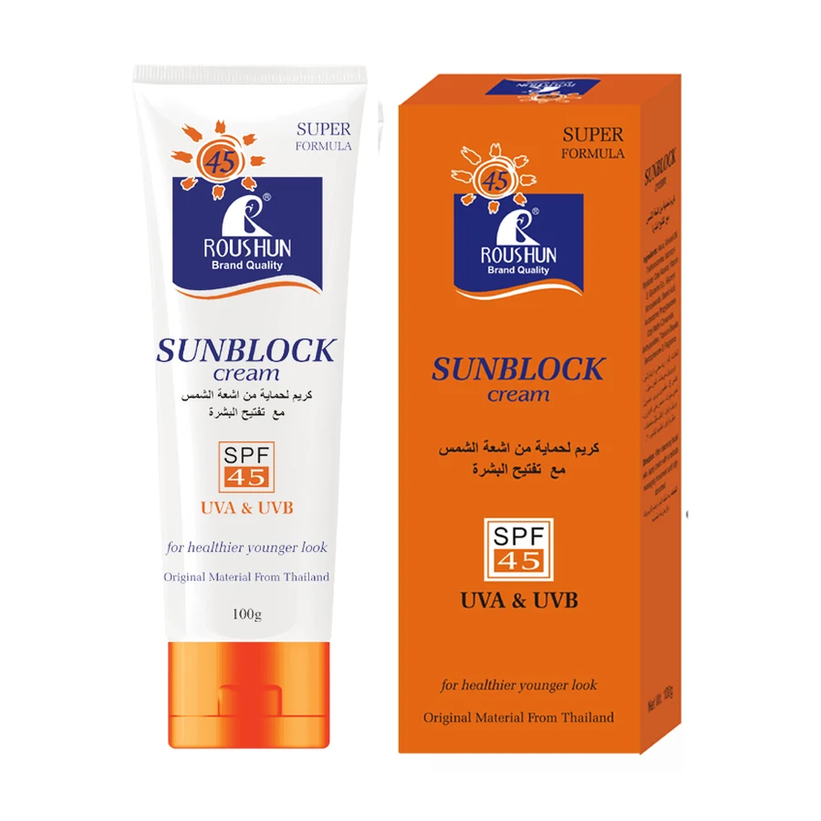 ROUSHUN Sunscreen 100 g model RS-30210 product packaging for private label OEM/ODM