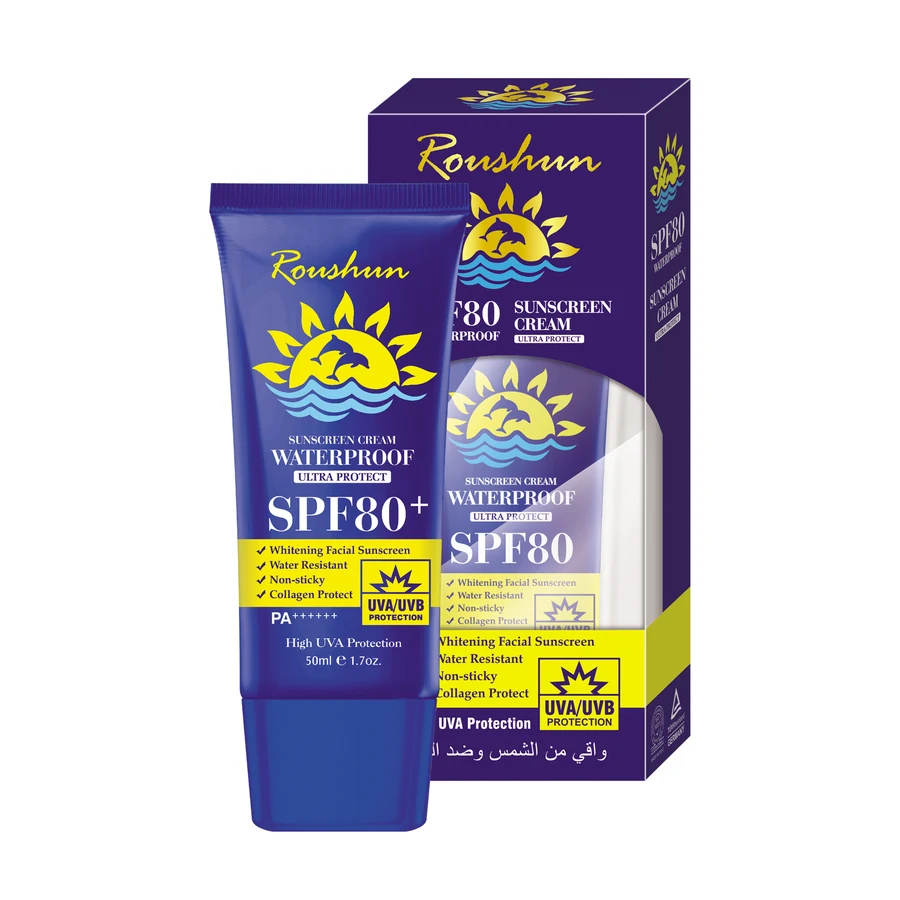 ROUSHUN Blue Sunscreen 50 ml model RS-29709 product packaging for private label OEM/ODM